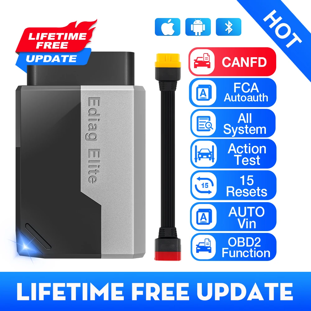KINGBOLEN EDIAG ELITE - Mise à jour gratuite à vie - Lecteur de codes OBD2 - Outil de diagnostic automobile pour tous les systèmes - 15 fonctions de réinitialisation - Protocole bidirectionnel CANFD