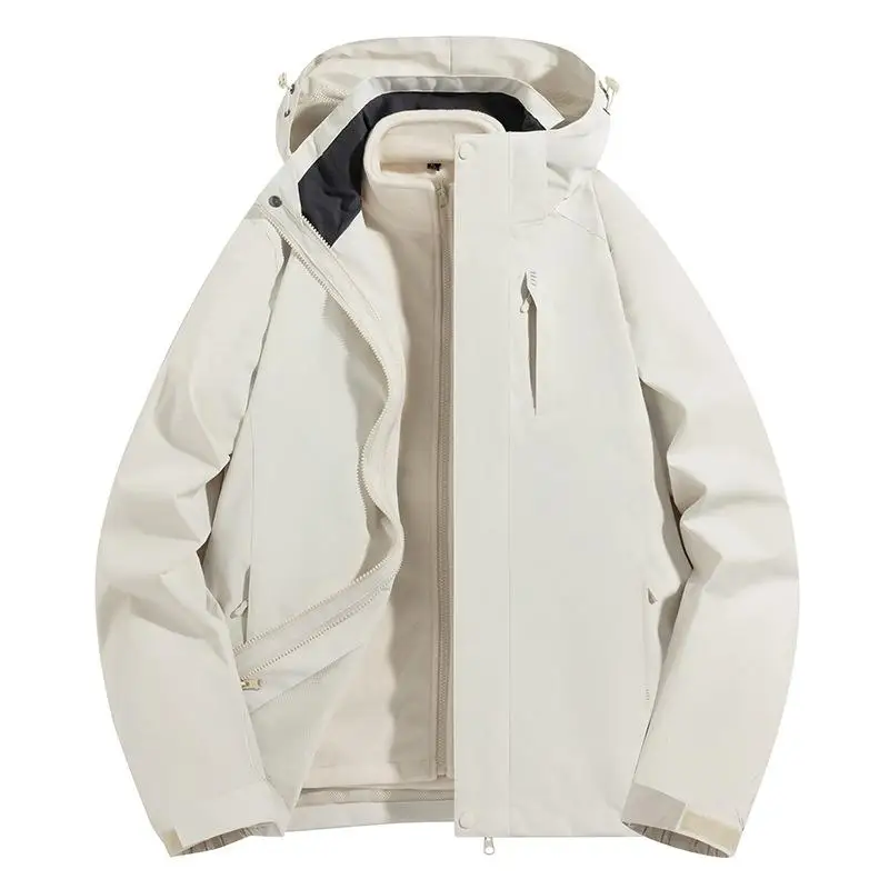 Autumn Winter Three In One Solid Color Assault Suit Workwear Printed LOGO For Men Women Thick Mink Fur Detachable Two-piece Set