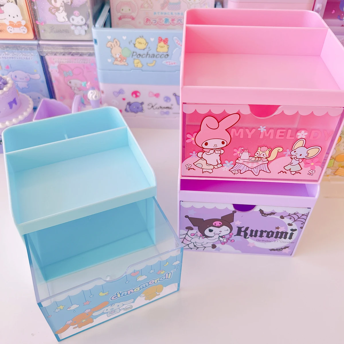 Kawaii Sanrio Kuromi Pen Holder Hello Kitty My Melody Cinnamoroll Girl Cartoon Large Capacity Desktop Stationery Storage Box