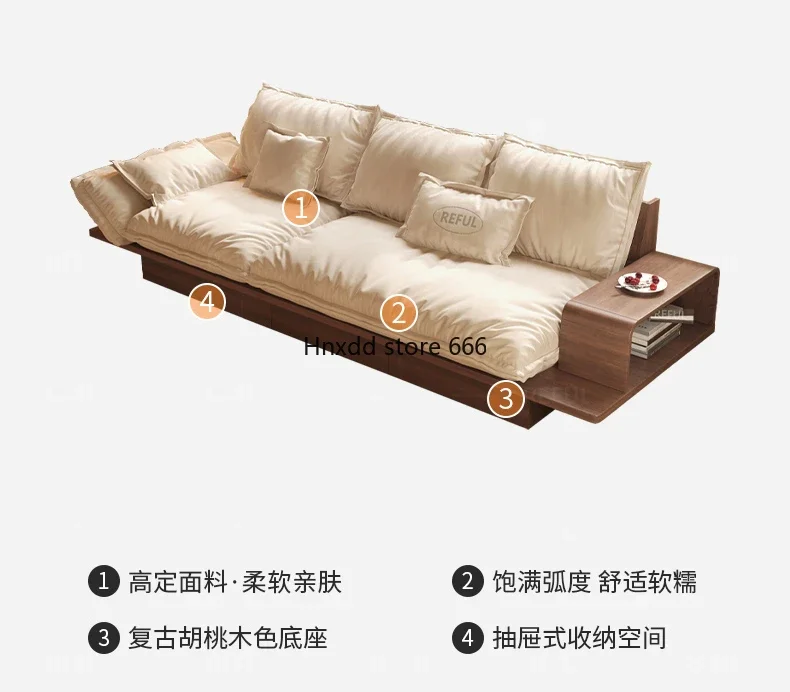 Medieval straight row down sailing sofa walnut storage retro sofa