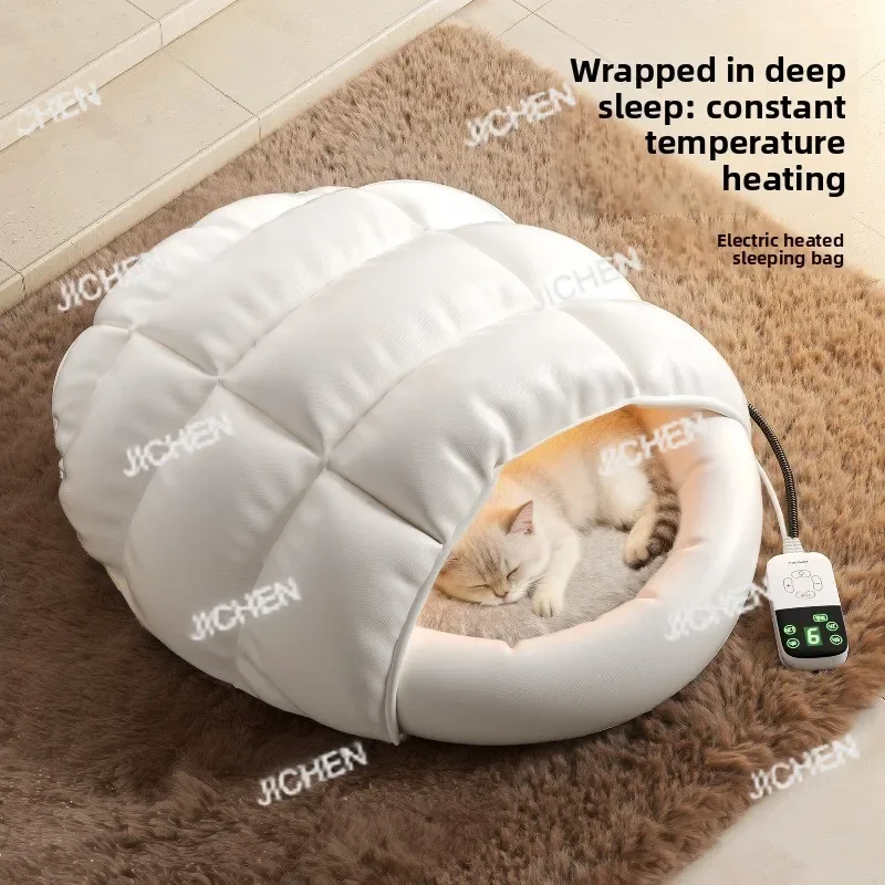 

Электрический утепленный домик для кошек с термостатом, теплая лежанка для котят, зимняя утепленная подстилка для животных, плюшевый люксовый обогреваемый убежище для кошек