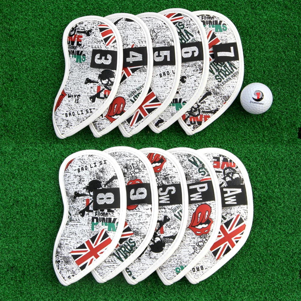 10 adet Golf demir Golf sopası kılıfı Union Jack atıcı kapak manyetik toka ile Golf sopası ucu kapakları Golf sopası kılıfı kırmızı