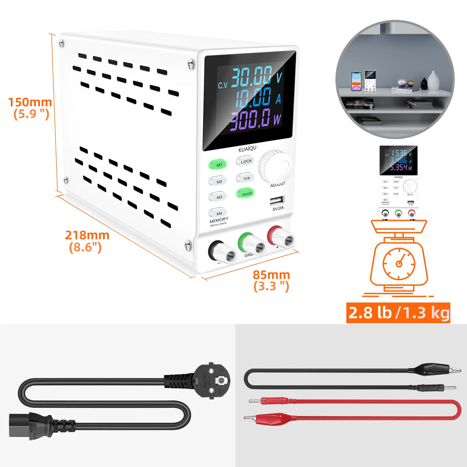 SPPS3010D Color LED Digit Display Adjustable DC Power Supply 30V 10A Memory Function 10W USB Source Precision Encode Knob