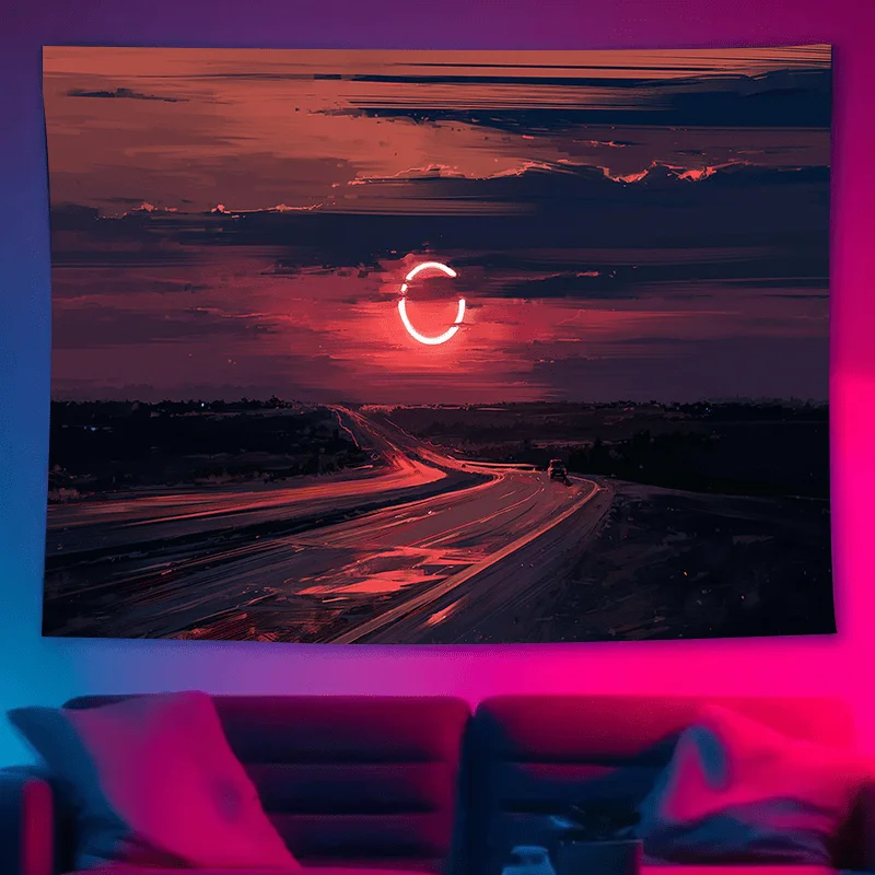 Eclipse Over the Highway Tapestry for a Modern and Atmospheric Home Decor
