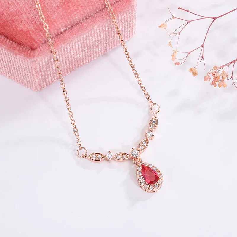 Exquisite Women's for Necklace 18K Gold Inlaid Red Zircon Pendant Smile Shaped Women's Sweater Chain Wedding Bridal Jewelry