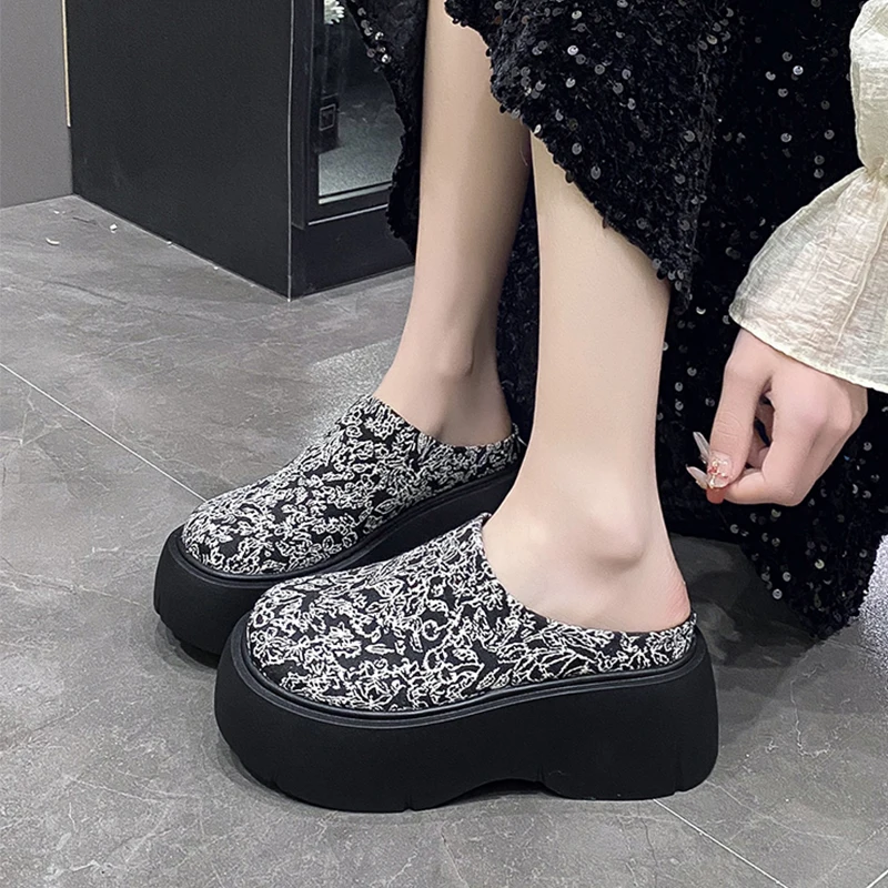 Print Random High Heels Slippers Mules Women Shoes Platform Sandals Summer Flip Flops 2024 Designer New Pumps Brand Femme Slides