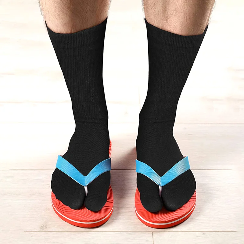 Japanese Unisex Fiber Two Finger Socks Flip Flop Sandal Split Toe Tabi Ninja Geta Socks Deodorant Breathable Long Sock