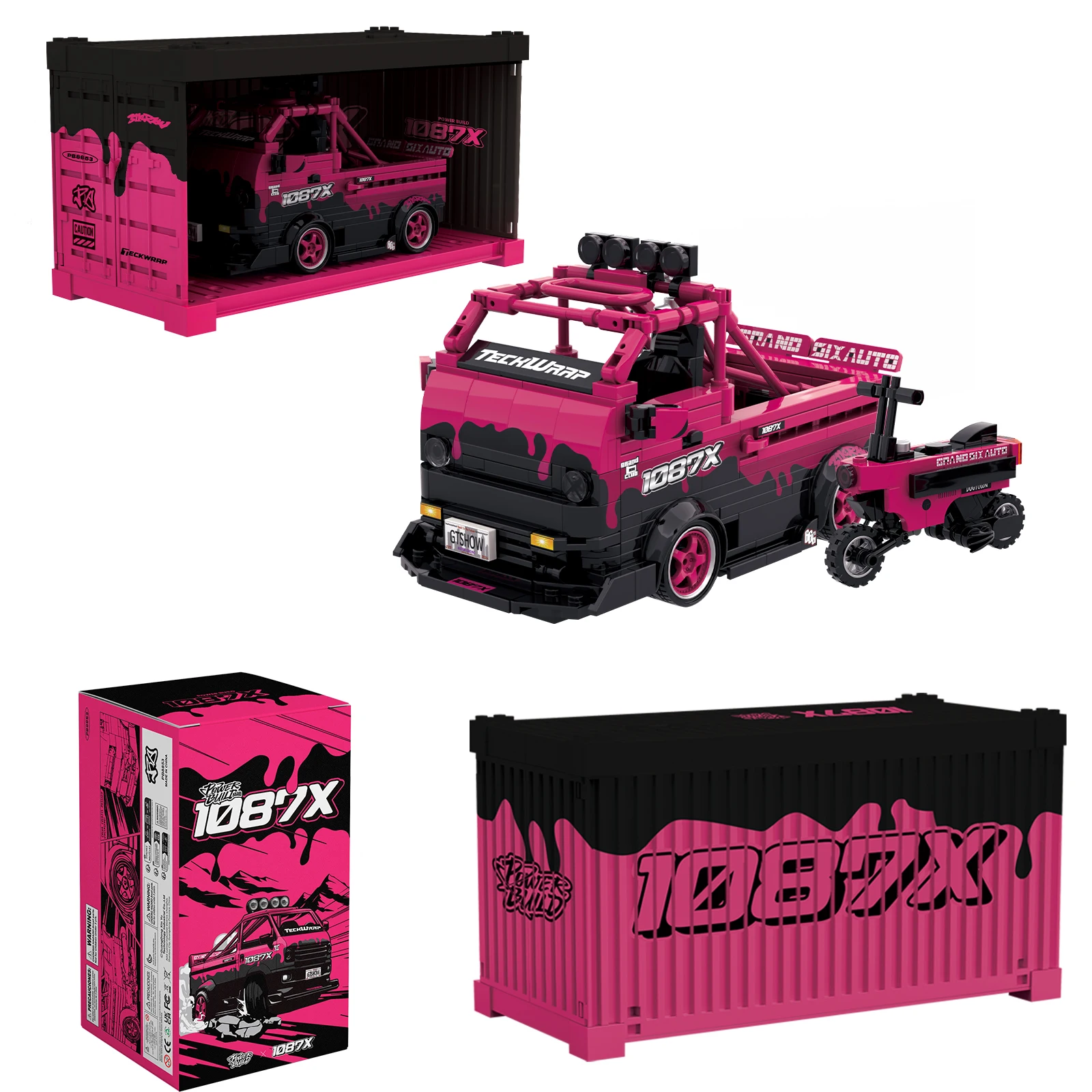 PB8853 1087X Series 8Grid Car Building Kit MOC الطوب الفني مع ملصقات مخصصة لنموذج العرض #6