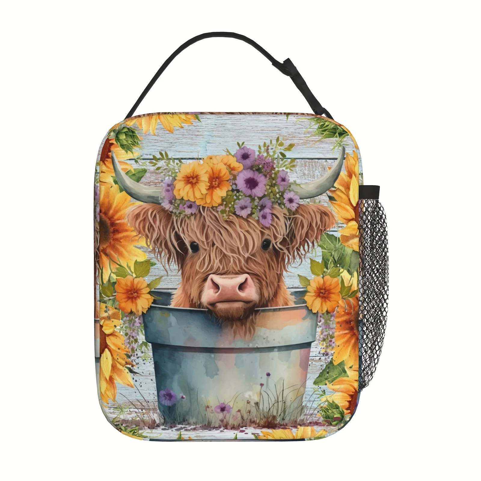 

Insulated Lunch Box for Women Highland Cow Lunch Bag for Work,Picnic,School,Travel,Hiking, Beach or Fishing Polyester