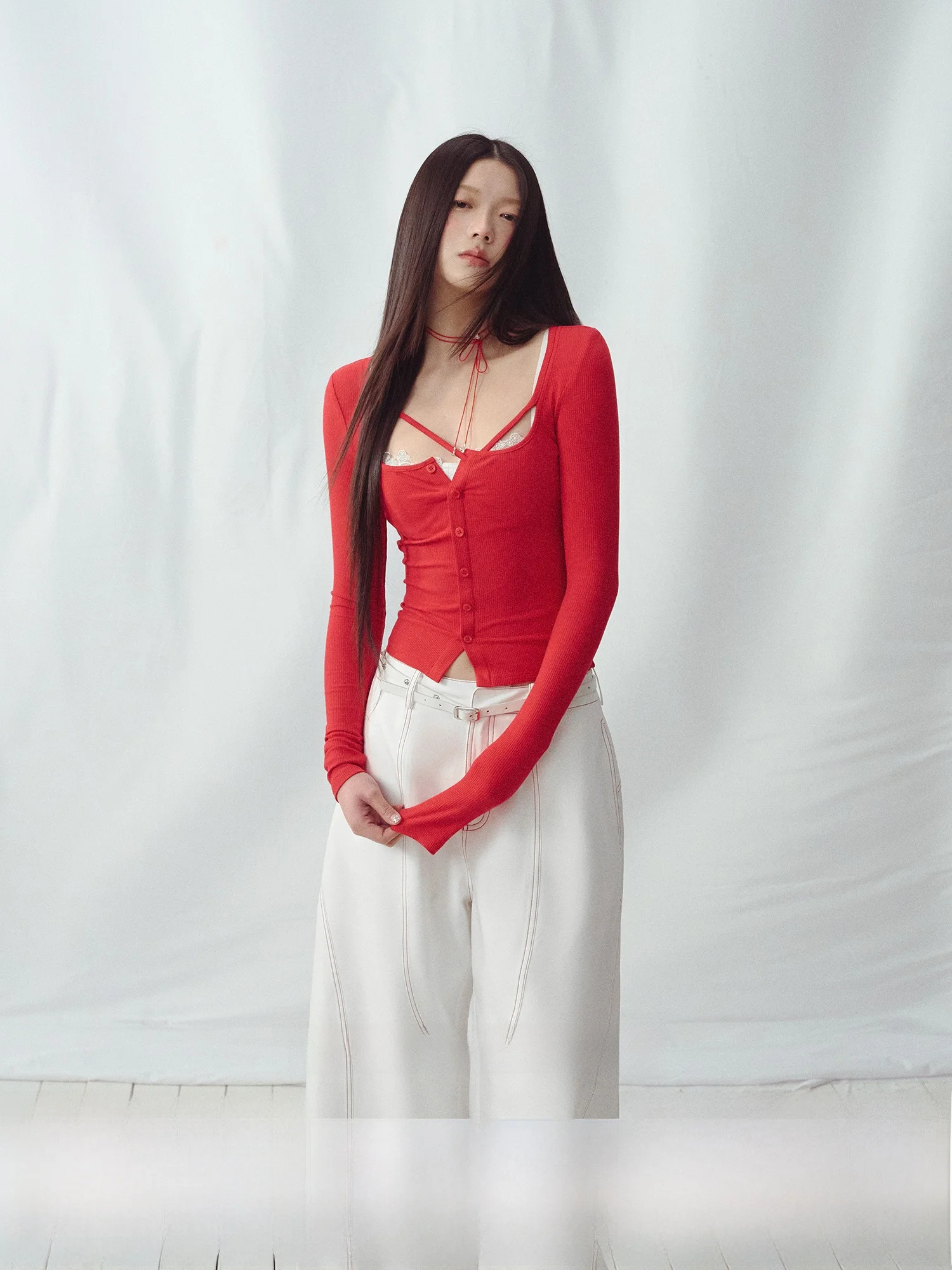 

Slim Fit Red T-irt Casual Sle Base irt for Women Sexy Summer Pure Desire Long Sve Square Collar Regular Length Top