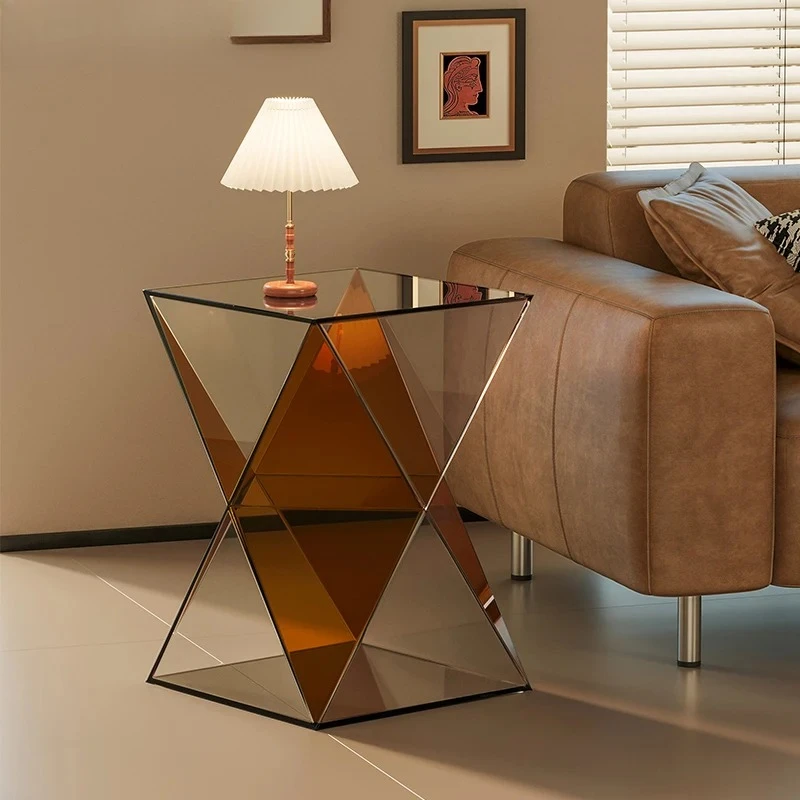 Diamond Shape Black Tea Brown Acrylic Coffee Table Color Custom Bedside Table Home Hotel Acrylic Side Table