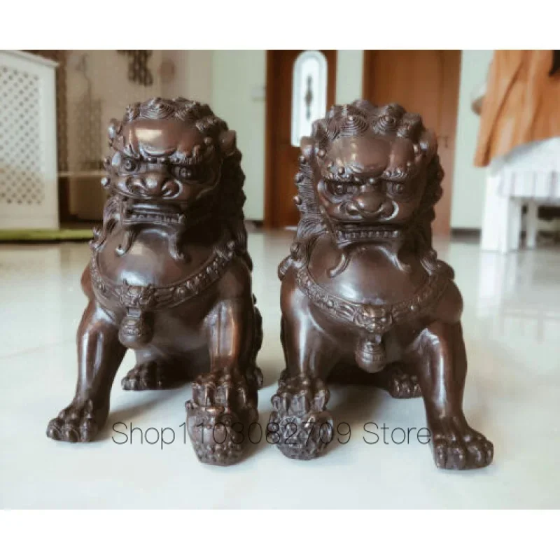 Imagem -06 - Bronze Cobre Leão Fengshui Porta Lions fu Foo Cães Estátua Par Estátua 8