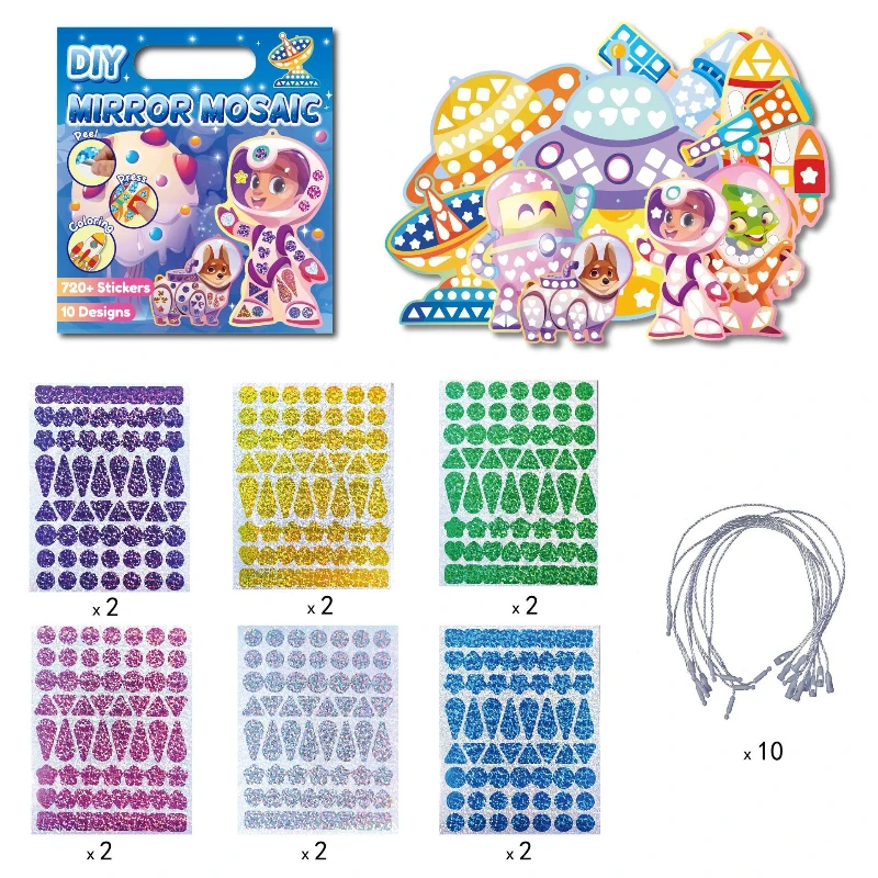 Children's mosaic stickers DIY handmade cartoon astronaut mirror toys coloring decoration stickers