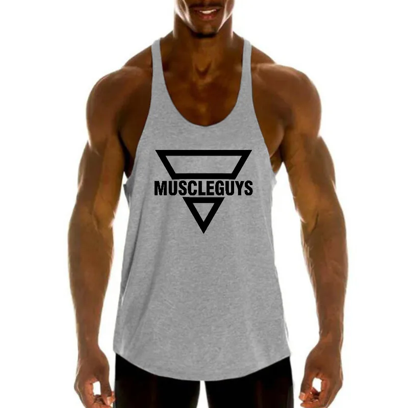 Mens Running Vests Muscleguys Cotton Y-Back Gym Stringer Tank Tops Bodybuilding Sleeveless Shirt Muscle Workout Fitness Singlets