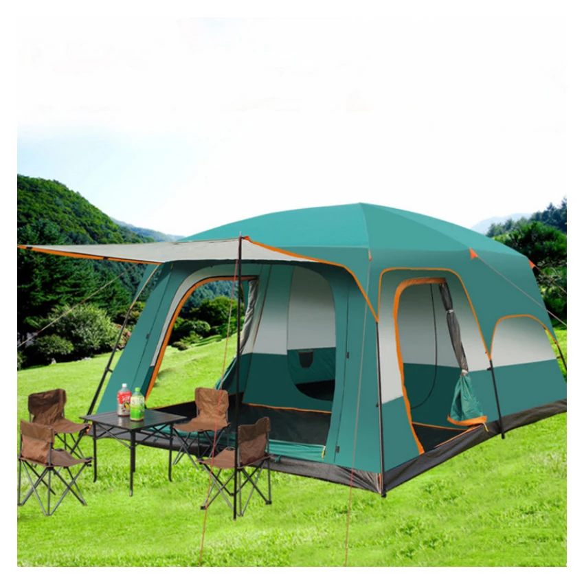 Large camping tent 10 12 person people waterproof double layer 2 living rooms and 1 hall family tents outdoor rainproof tent