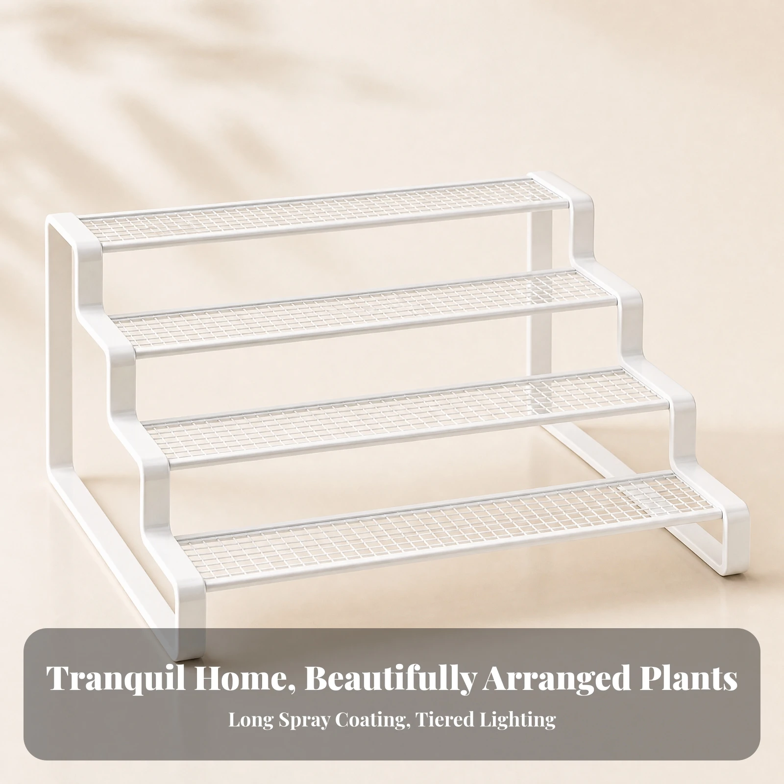 Four-Tier Plant Display Rack Vertical Stepped Plant Shelf with Wire-Grid Shelves Planter Display Shelving Unit Slim Sturdy