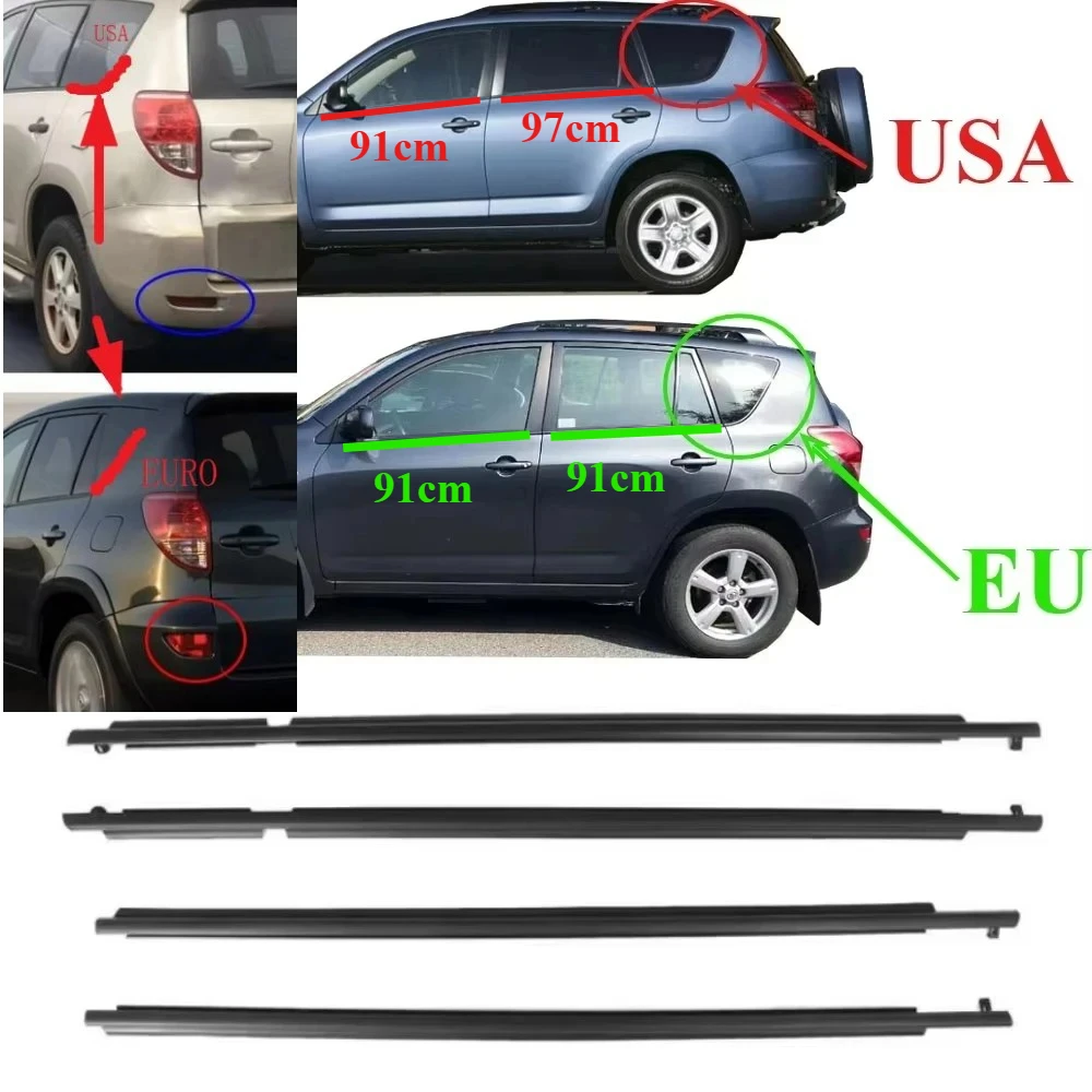 4 Pcs USA or EU Windows Rubber Outside for Toyota RAV4 2009-2012 75720-0R020 Glass Protector Weather Strip for RAV-4 Glass XA30