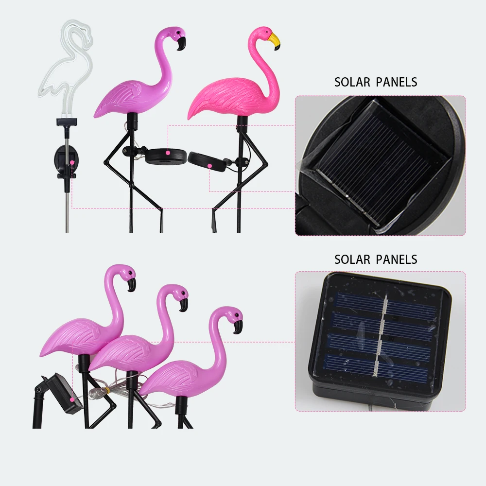 Group Flamingo Solar Light Waterproof Garden Stake Lamp Outdoor Courtyard Decoration Light Patio Walkway Light Lawn Light