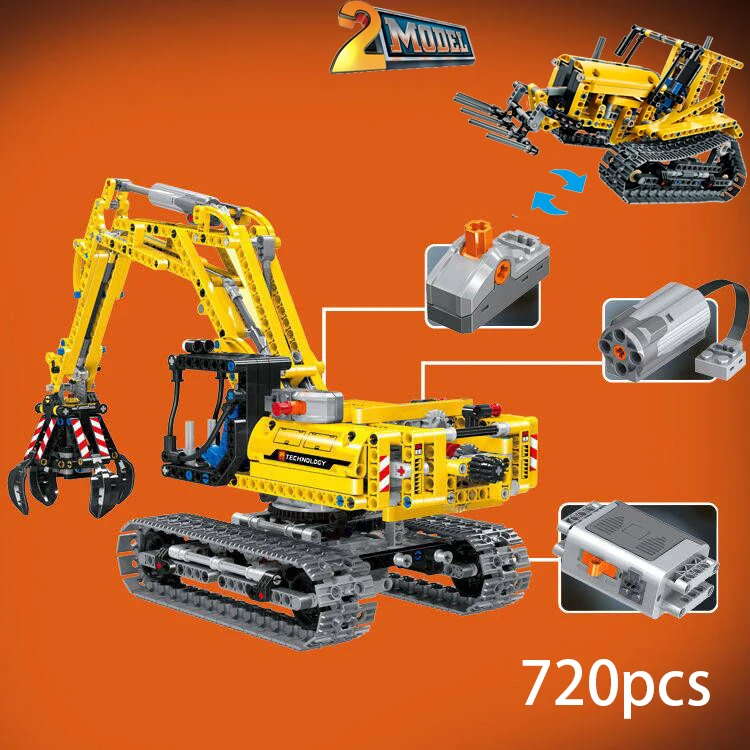 

Stock 720parts 2in1 Engineering High-tech Excavator Building Blocks Model MOC42006 Bulldozer Bricks Educational Toys Science