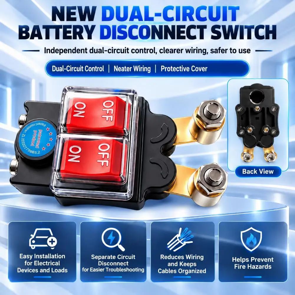 Dual Control Battery Disconnect Switch Rotate Power Off 12V 24V Power Isolator For Car RV Boat Waterproof Rocker Switch