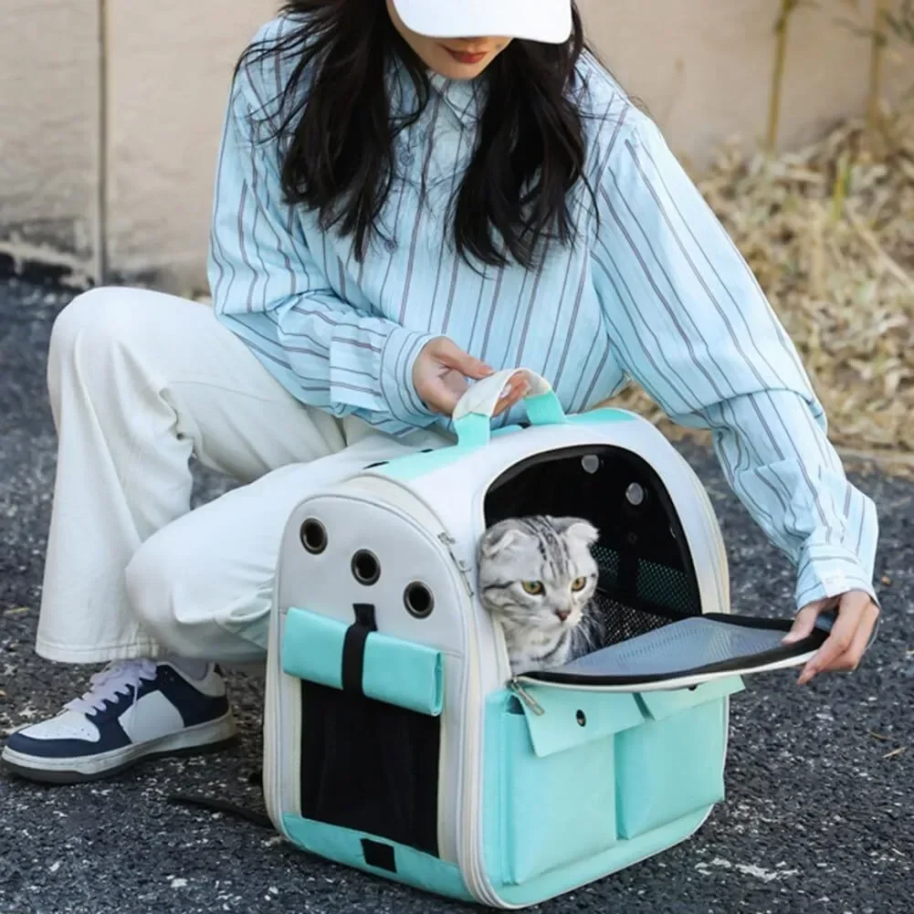 Foldable Cat Backpack Large Capacity Cat Strap Backpack Adjustable Strap Pet Outdoor Travel Ventilation Cat Backpack