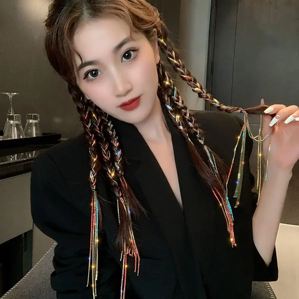 Luxury Bling Long Rhinestones Hair Chains Clip Punk Tassel Hairpin for Women Girl Head Chain Wedding Party Hair Accessories image 4