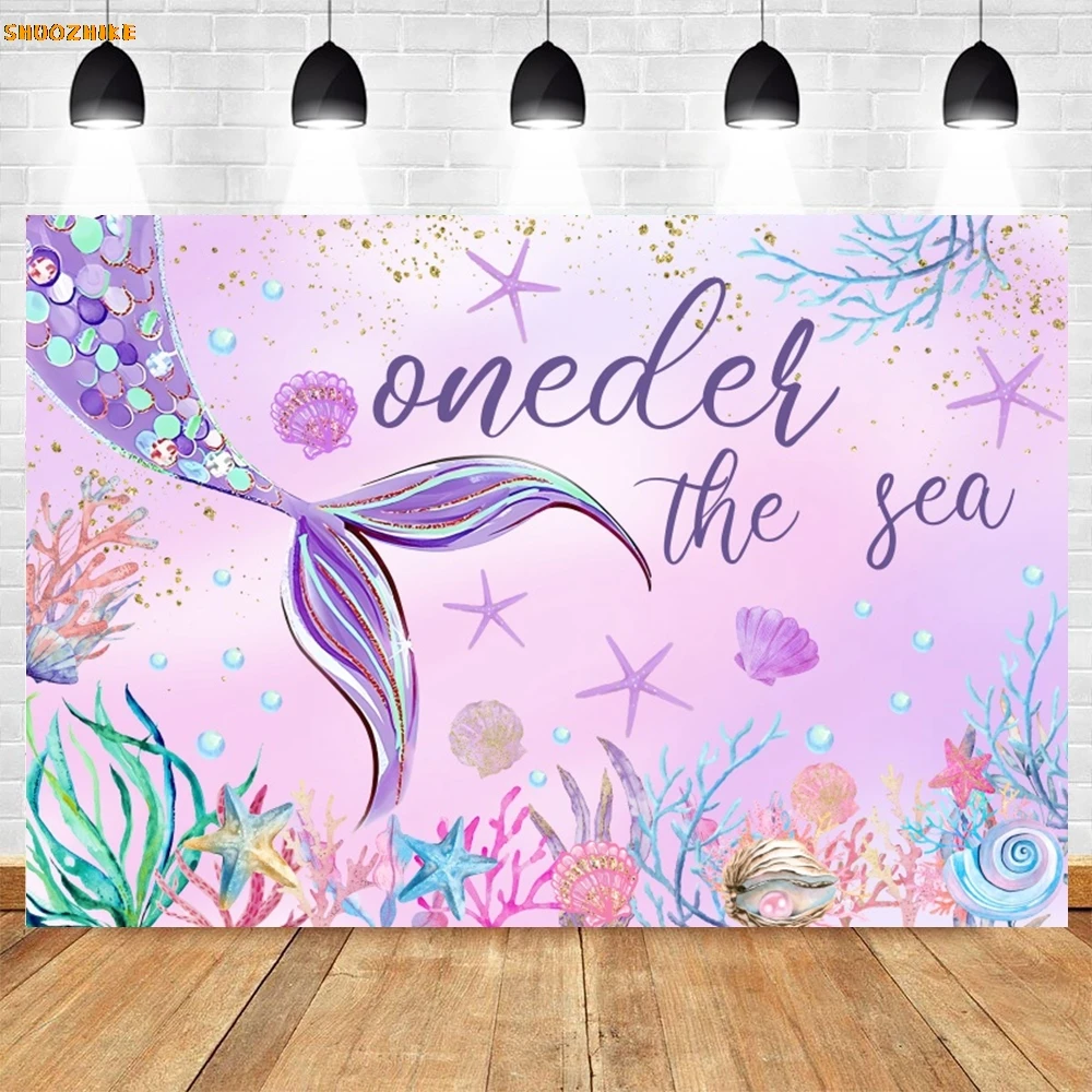 Mermaid Backdrop Underwater World Fish Scale Fish Tail Shell Pearl Princess Girls Birthday Party Photography Background Decor