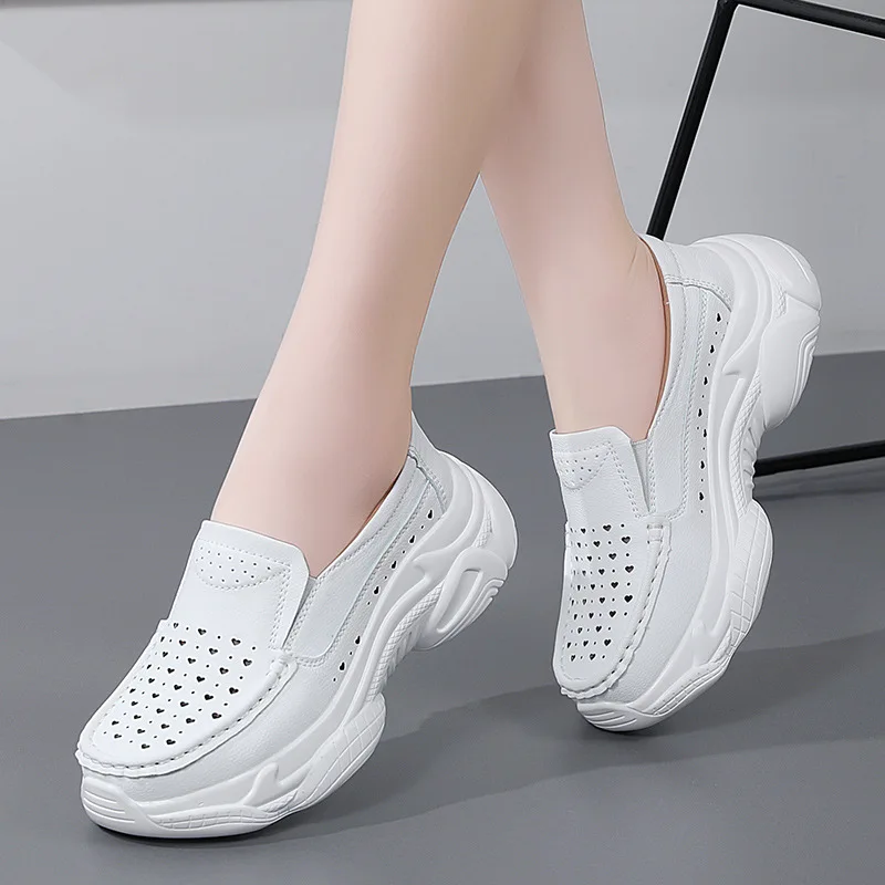 

Summer Hollow-out Nurses' Shoes Women's Shoes Casual White Soft Leather Comfortable Thick-soled Work Shoes