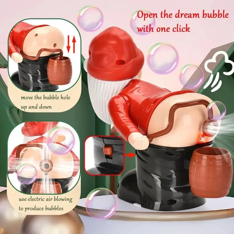 Funny Bubble Machine Santa Bubble Toy Electric Santa Butt Blowing Bubbles with Music and Lights Christmas Gift for Kids