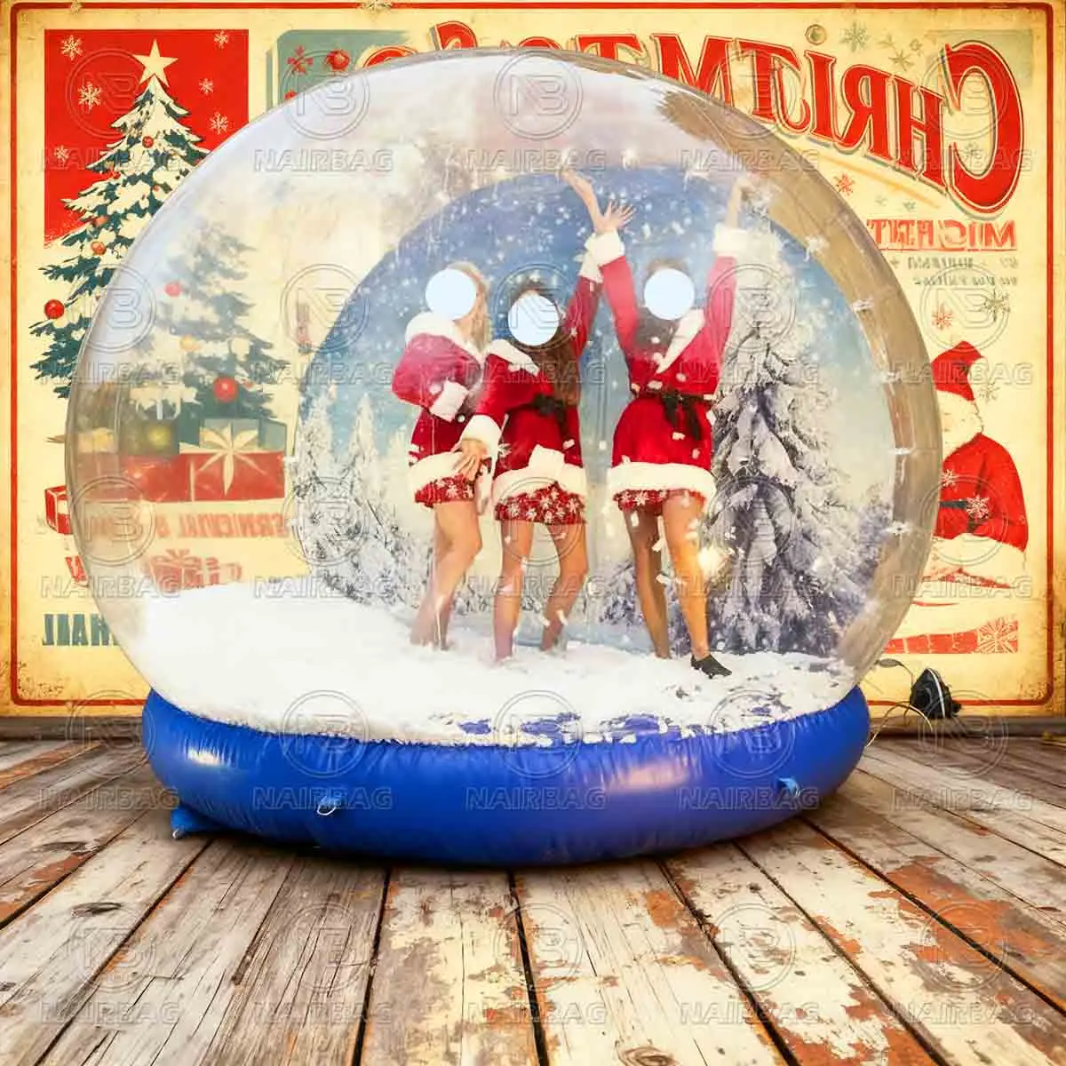 クリスマスバブルスノーグローブインフレータブルフォトブース背景クリアバブルテントハウスエアドームインフレータブル人間サイズスノーグローブ