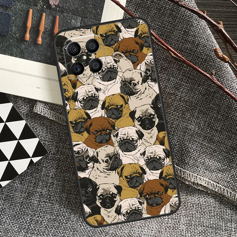 Cute Black Pug Dog Case For Honor 90 70 50 Lite Magic 5 Magic 6 Pro X6 X7 X8 X9 X6a X7a X8a X9a X8b X9b Cover