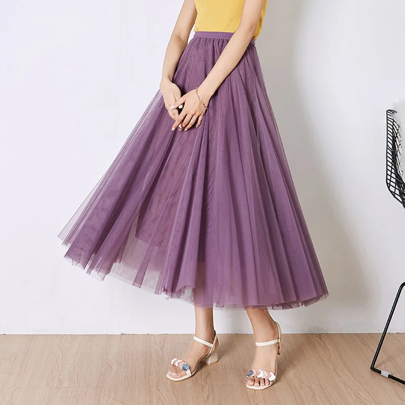 OHRYIYIE Beige Maxi Long Skirt Spring Autumn Womens 2023 New Summer Tulle Skirt Party Mesh A-line Skirts Female Jupe Longue