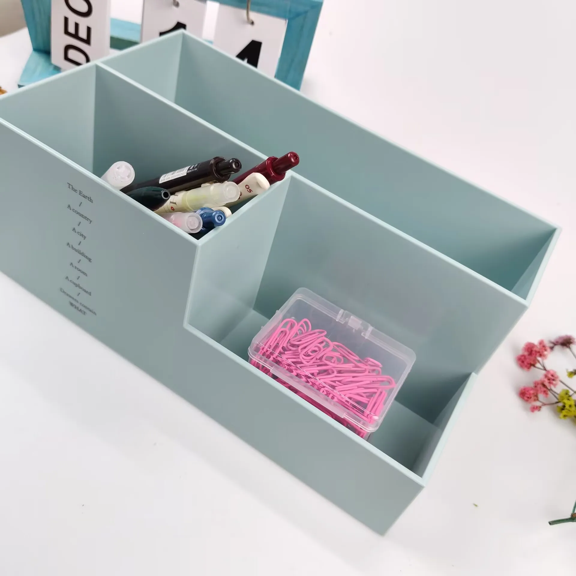 Pen Holder Stationery Storage Box Desk Desktop Storage Desk Storage Box Plastic Grid Learning Stationery