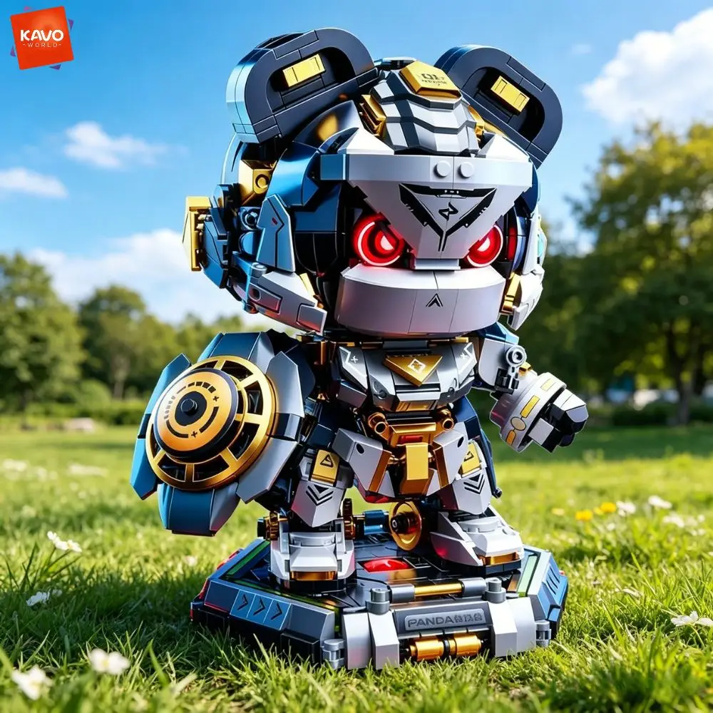 

KAVOWORLD 1623PCS Panda Mecha Model Building Blocks LED Light-Up Design Detailed Mechanical Structure Educational Toys for Teens