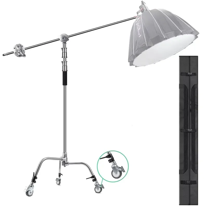 Heavy Duty 130 Inch Stainless Steel Light Stand with Spring Cushion Wheels Sandbags for Portrait Studio Photography Equipment