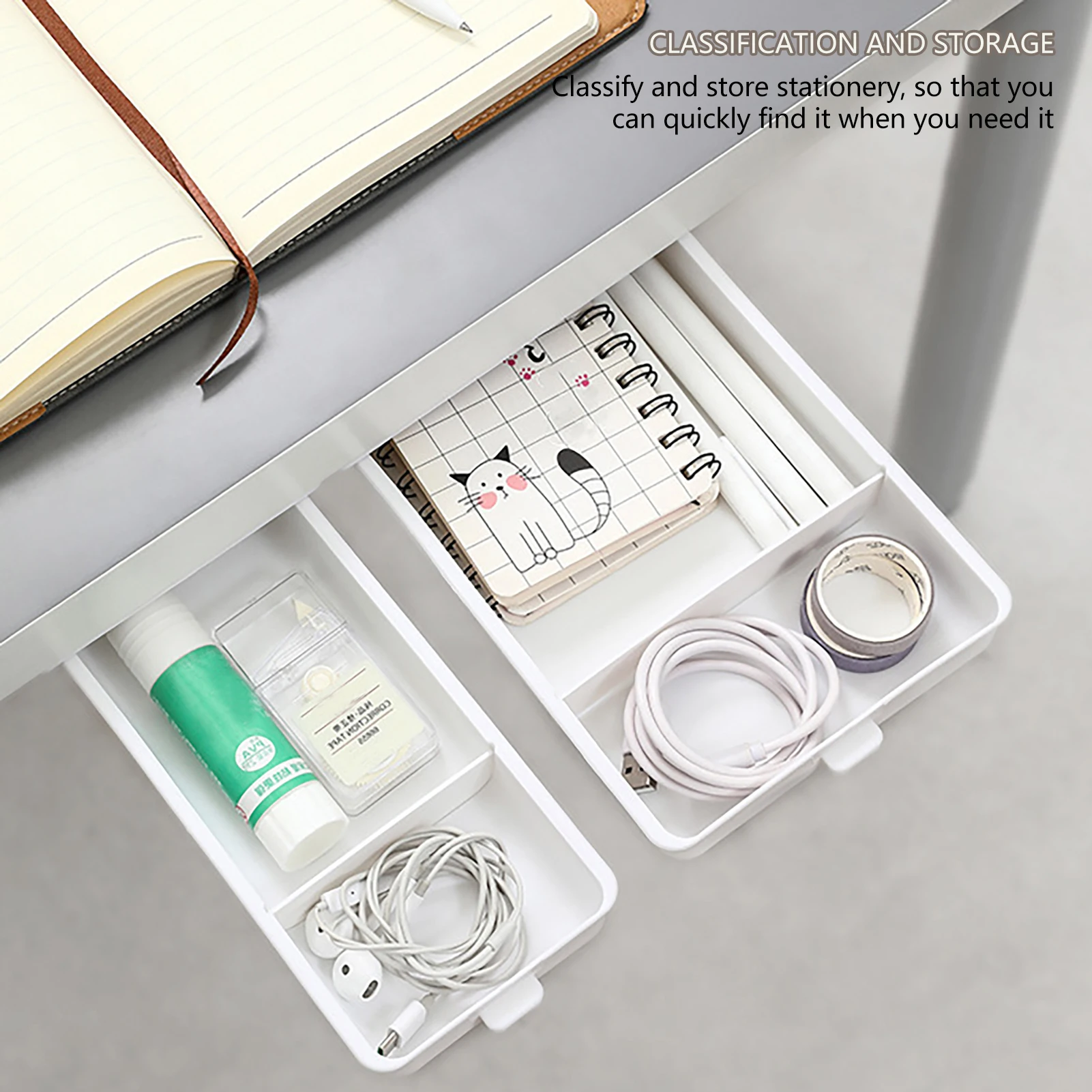 Under Desk Drawer Organizer Invisible Storage Box Self-Adhesive Stationary Container Bedroom Desk Sundry Organizer Makeup Holder