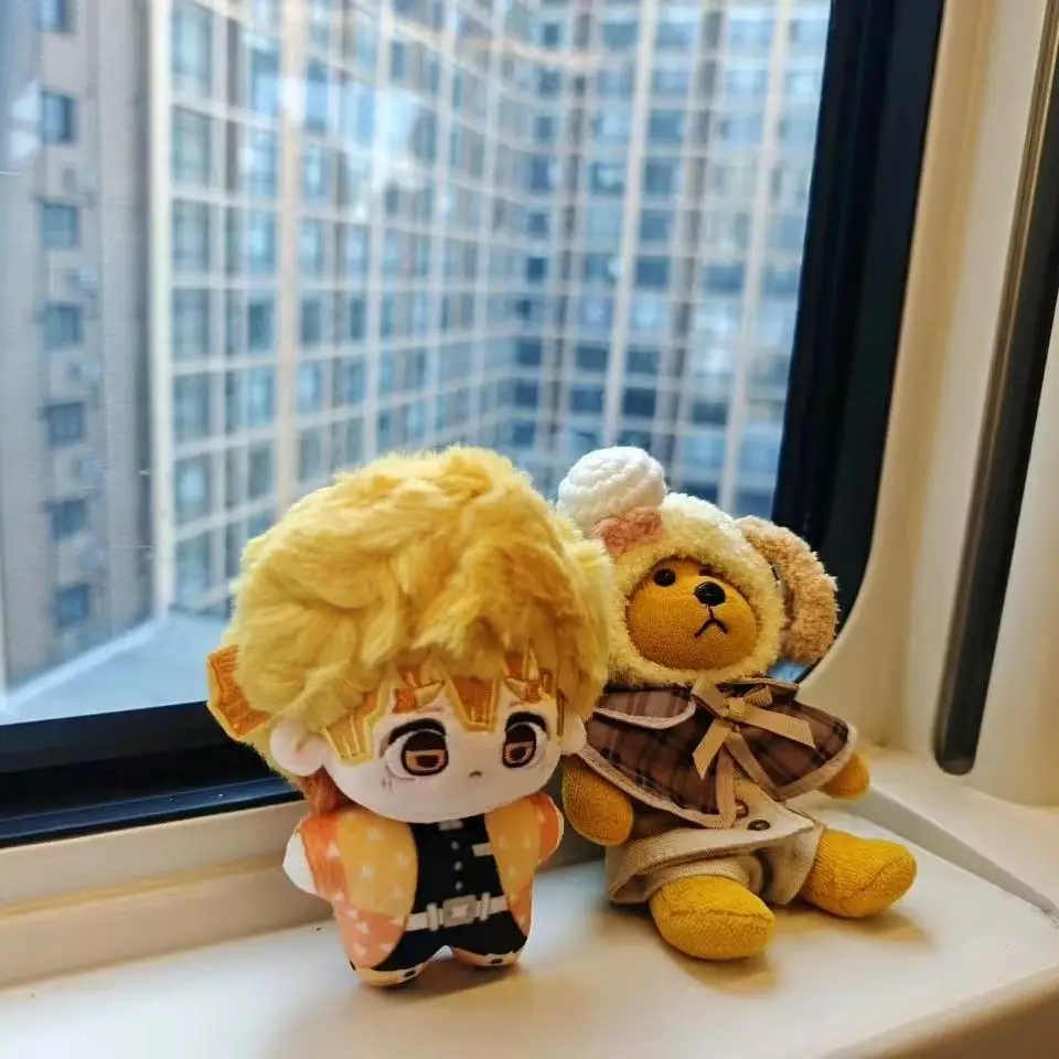 10cm Demon Slayer Agatsuma Zenitsu Plush Toys High Quality Figure Toys Cute Game Anime Cosplay Toy Body Squeaking Plush Pendant