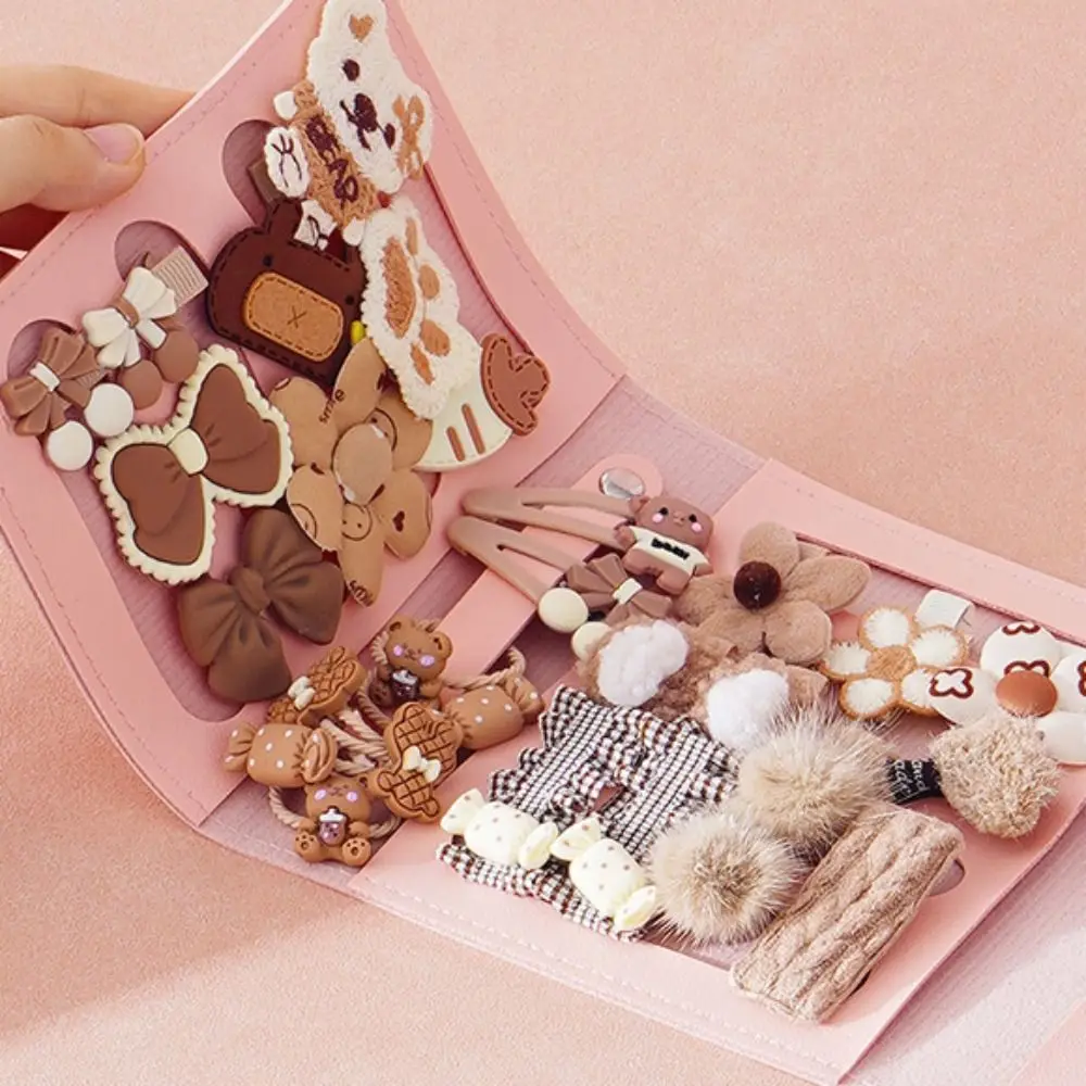 Delicate Bow Hair Clip Storage Bag Cute Compact Hair Accessory Box Pink Leather Hair Accessories Carrying Case Home