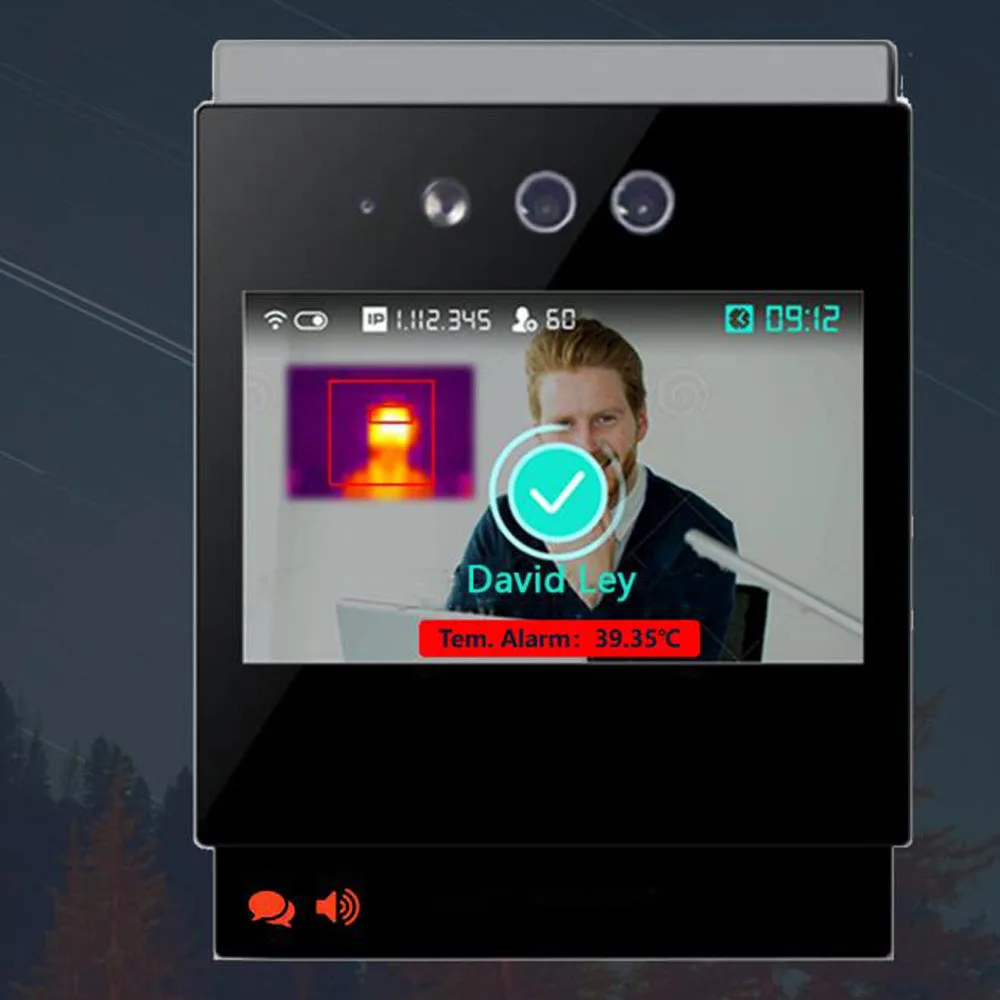 7 hüvelykes TCP/IP Erőtan arca Elismerés Hangzás Látogatottság Bejutás kontroly vel 2.0 MP camer, 20, 000 faces kapacitású & Hőfok