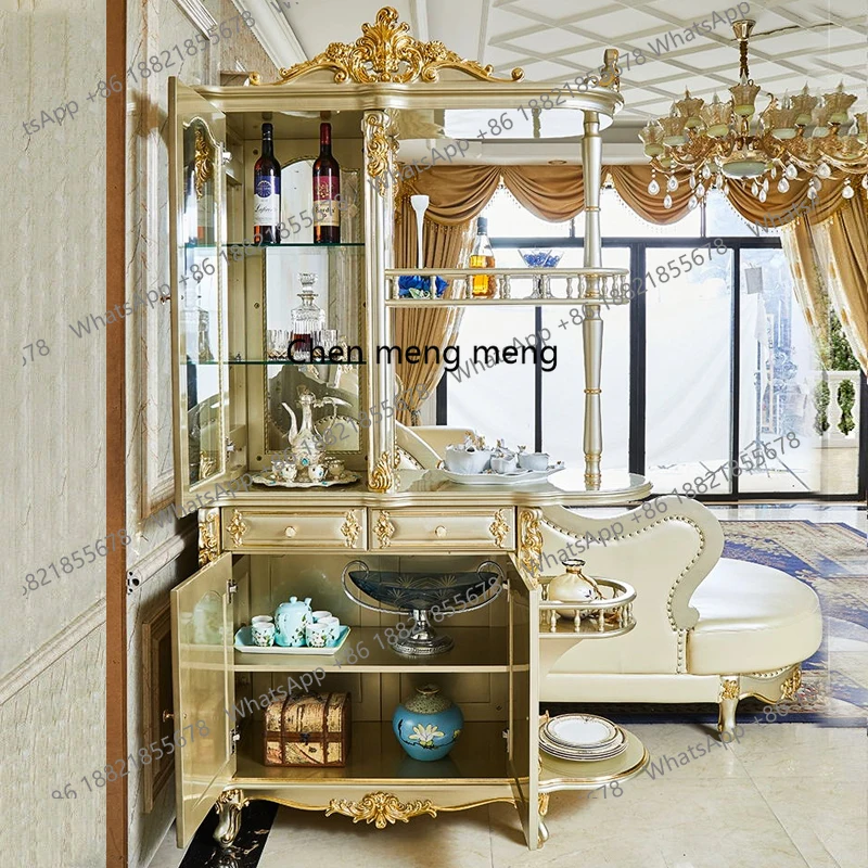 European-style room cabinet American villa solid wood oak carved entrance cabinet screen decoration wine cabinet partition