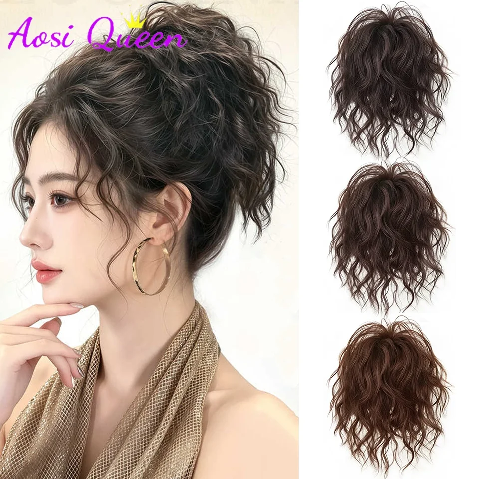 High Bun Messy Bun Synthetic 6Inch Wavy Curly Ponytail Braid Hair Accessory With Elasticated Hair Band Suitable For All Women
