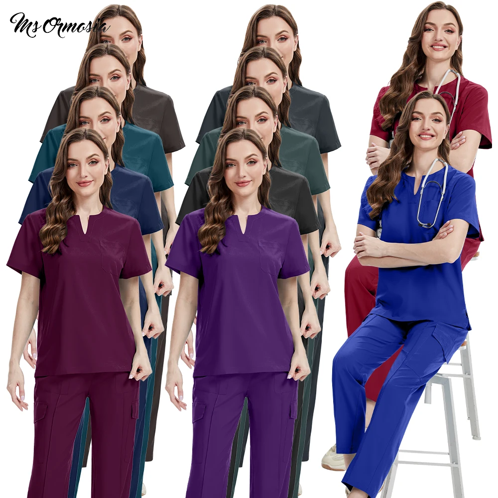 uniformes-medicos-unissex-para-mulheres-e-homens-conjunto-de-scrubs-com-decote-em-v-para-enfermeiros-roupas-de-trabalho-para-cirurgia-oral-e-odontologica-manga-curta
