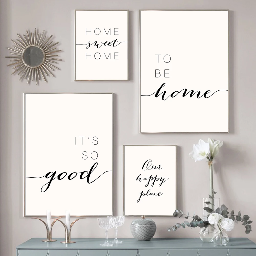 الحد الأدنى قماش اللوحة الأسرة إقتباس المشارك المنزل هو مكان جيد أسود أبيض الفن طباعة الحديثة جدار صورة غرفة المعيشة دي