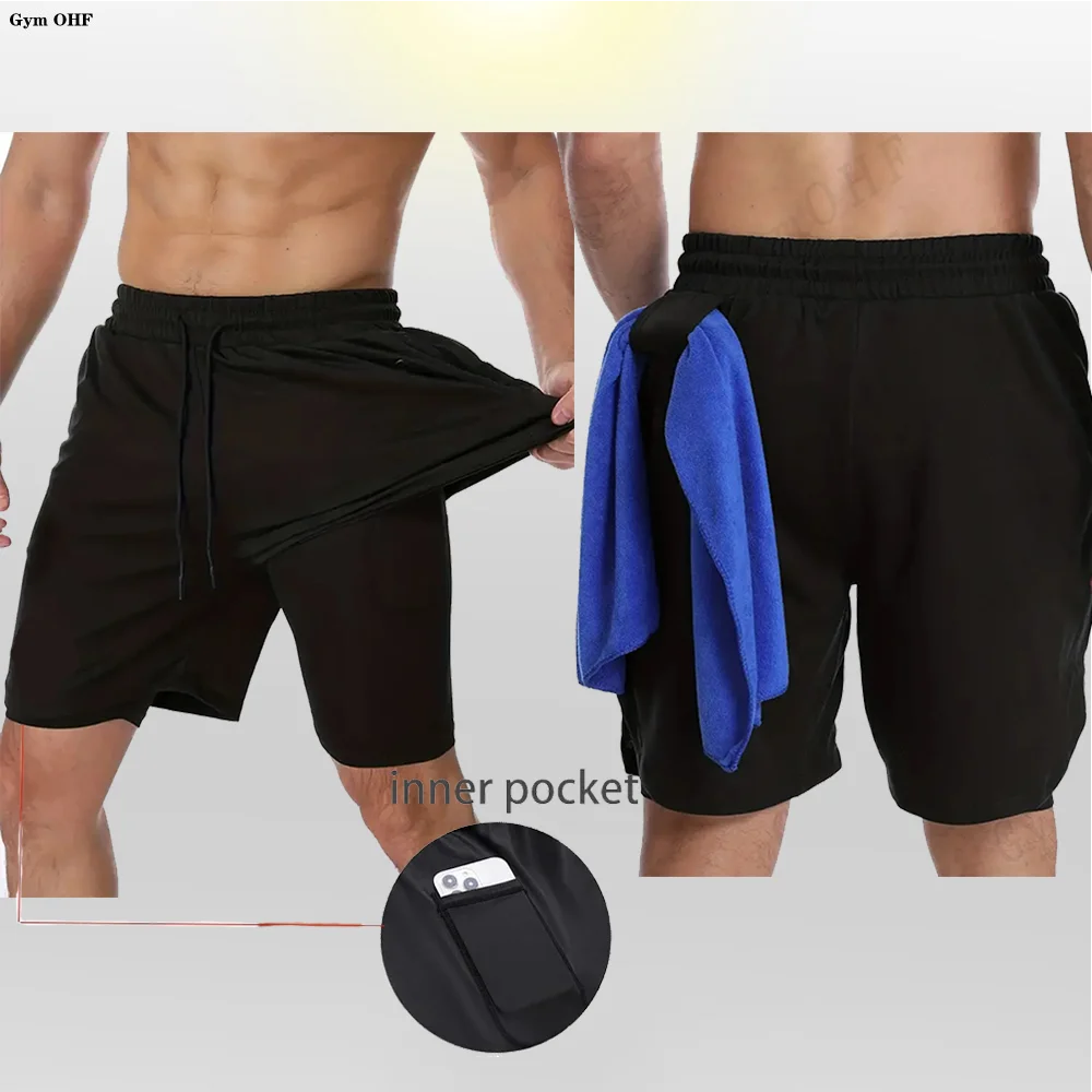 Short de course 2 en 1 pour hommes, double couche, été, séchage rapide, Fitness, Sport, entraînement, musculation, pantalons courts