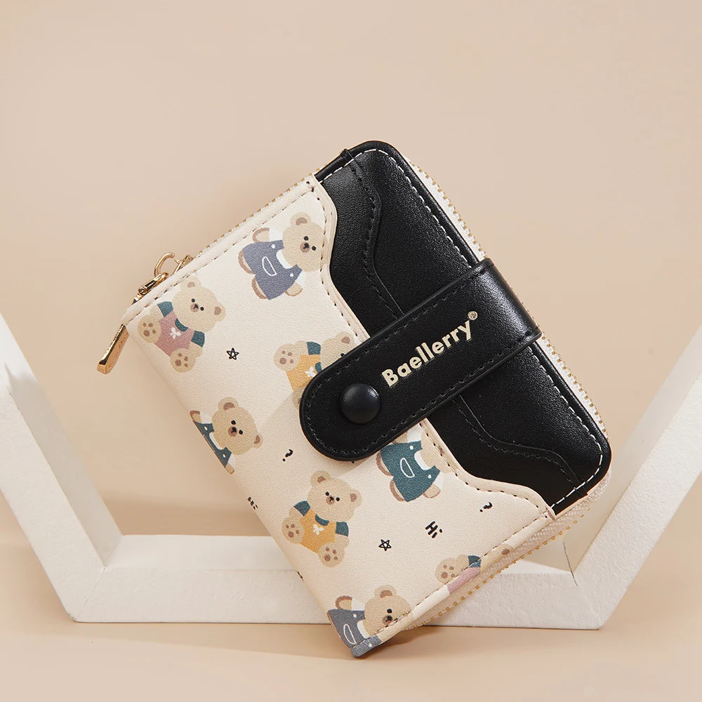 Fashion Women's Purse Short Zipper Wallet Leather 2025 Luxury Brand Small Women Wallets Cute Clutch Bag with Lovely Bear Pattern