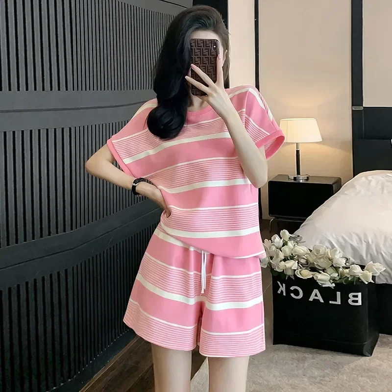 Sweat Suits Women Summer Korean Loose Casual Fashion Hooded T-shirt ShortsStudent Running Sports 2 Two Piece Set Female E8520