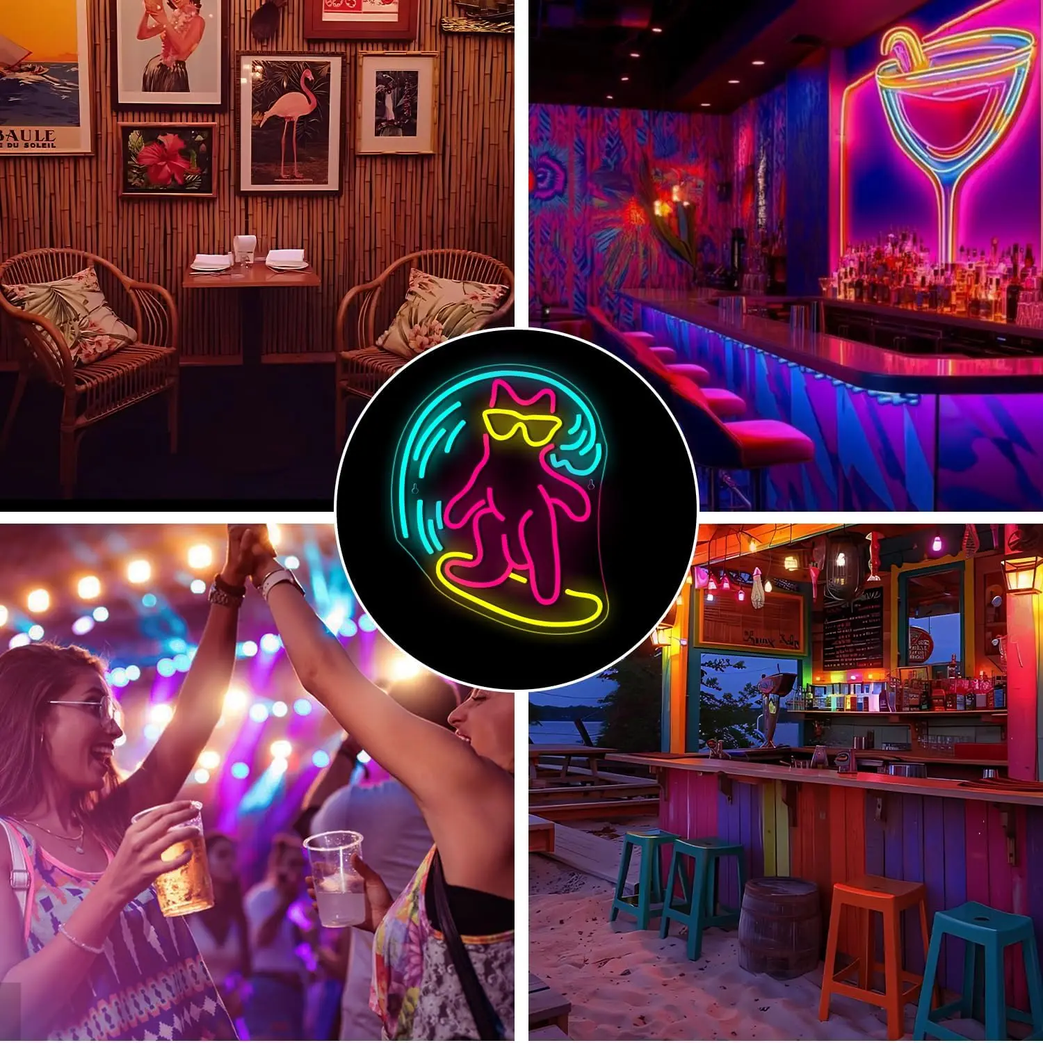 

Surfer Cat Neon Sign Vibrant LED Wall Decor for Beach House Surf Shop Home Party USB-Powered Adjustable Brightness Fun Unique An