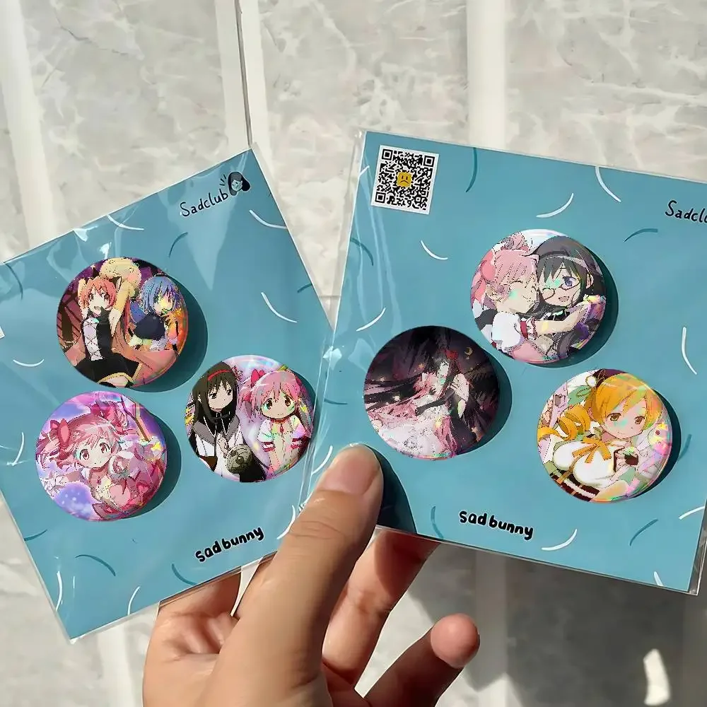 Cartoon Anime M-Madoka M-Magica For Badge Personalized Custom Laser Reflective Badge Hologram Metal Enamel Brooch Souvenir Gift
