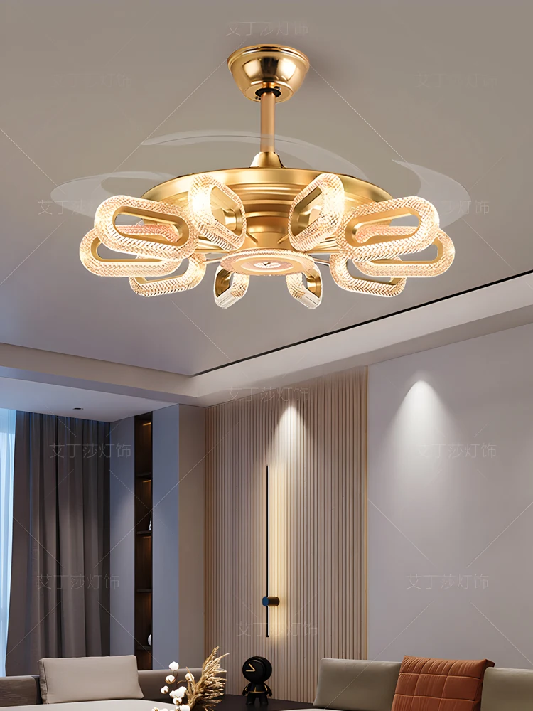 

Light luxury living room chandelier Nordic stealth fan light post-modern simple dining room ceiling fan light bedroom master lig