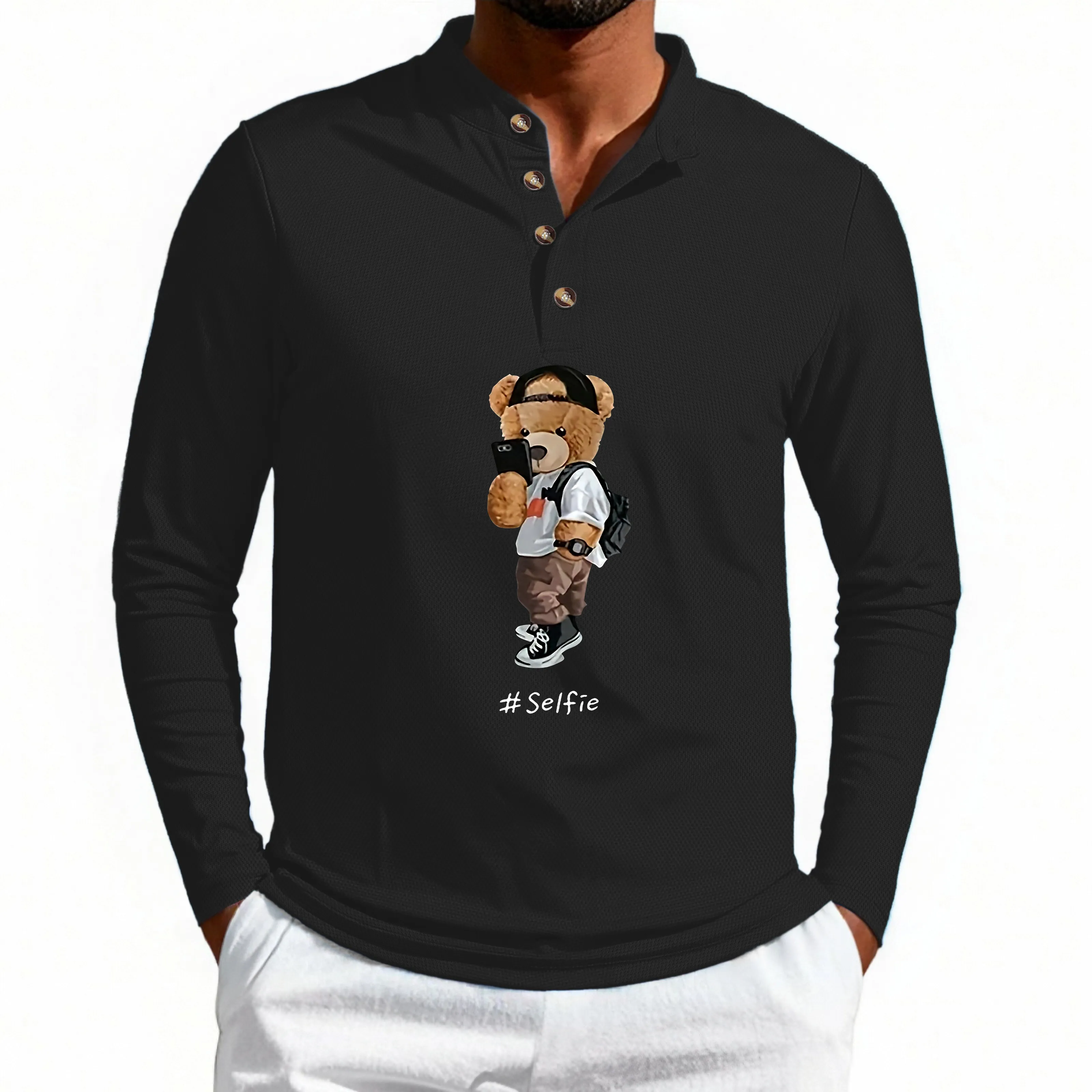 

Бейсбольная рубашка весна/лето 2020, с принтом медведя, подходит для повседневного и удобного мужского пола с длинными рукавами.